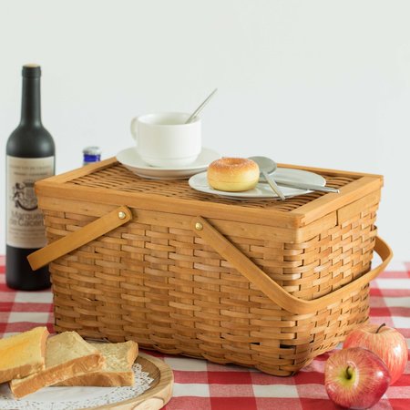 Vintiquewise Woodchip Picnic Storage Basket with Cover and Movable Handles, Large QI004013.L